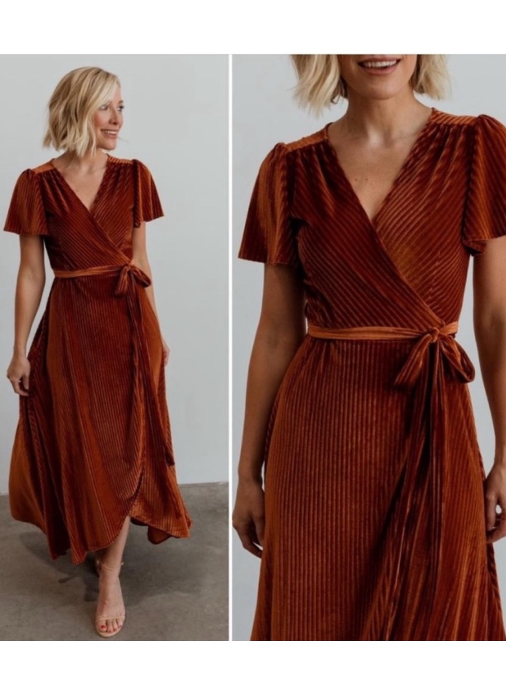 NWT Baltic Born Andi Dress Brown Burnt Orange Velvet Ribbed Wrap size s maxi